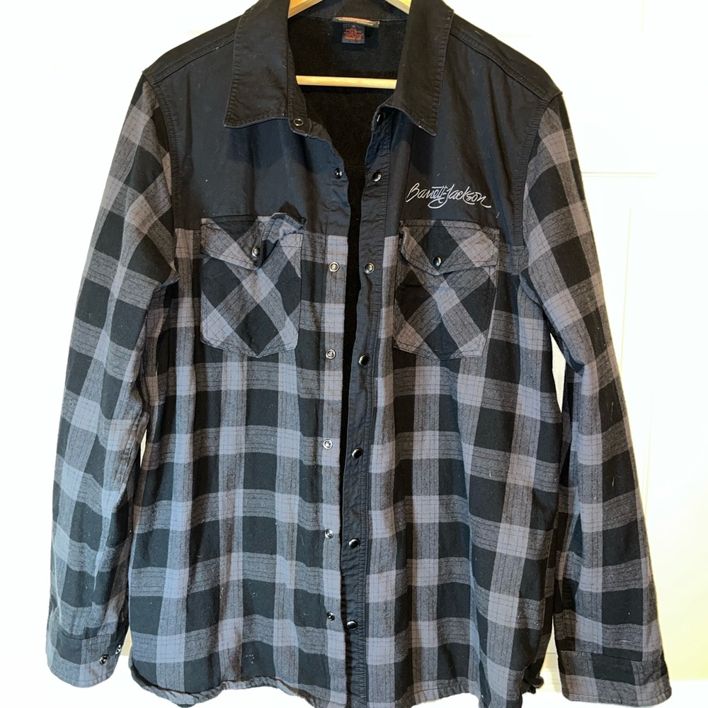 Men's Black and Gray Checkered Shirt Jacket